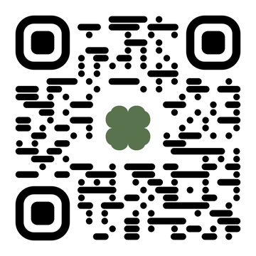QR-Code Schwarz mit Kleeblatt, f&uuml;hrt zu robertbrodhun.de